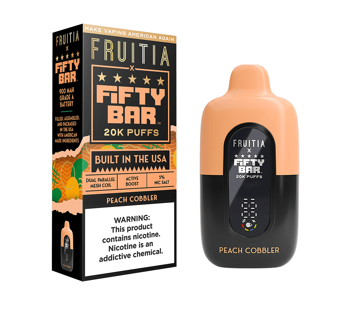 Peach Cobbler | Fruitia x Fifty Bar 20K Disposable | FRUITIA Peach Cobbler | Fruitia x Fifty Bar 20K Disposable | FRUITIA