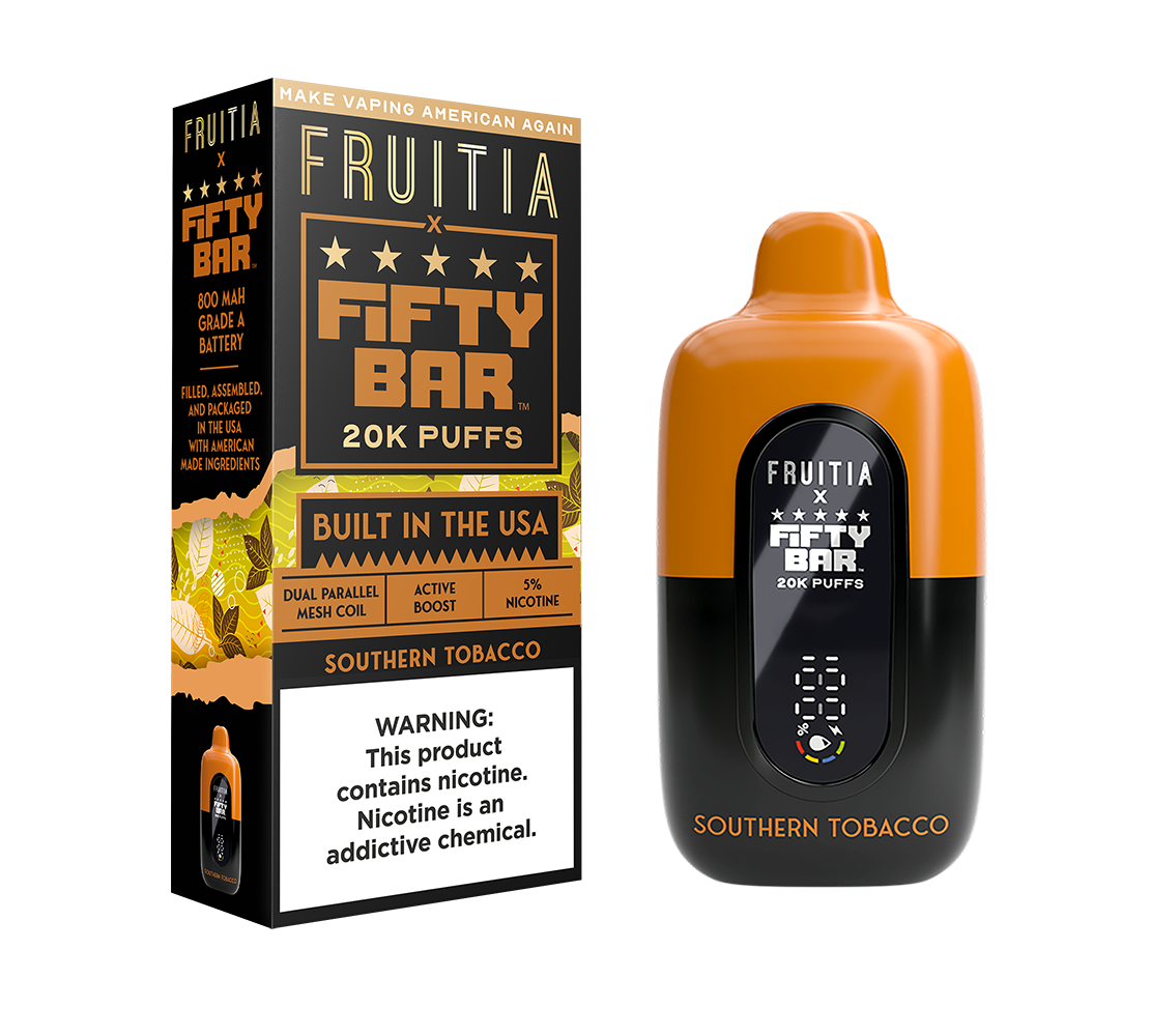 Southern Tobacco | Fruitia x Fifty Bar 20K Disposable | FRUITIA Southern Tobacco | Fruitia x Fifty Bar 20K Disposable | FRUITIA